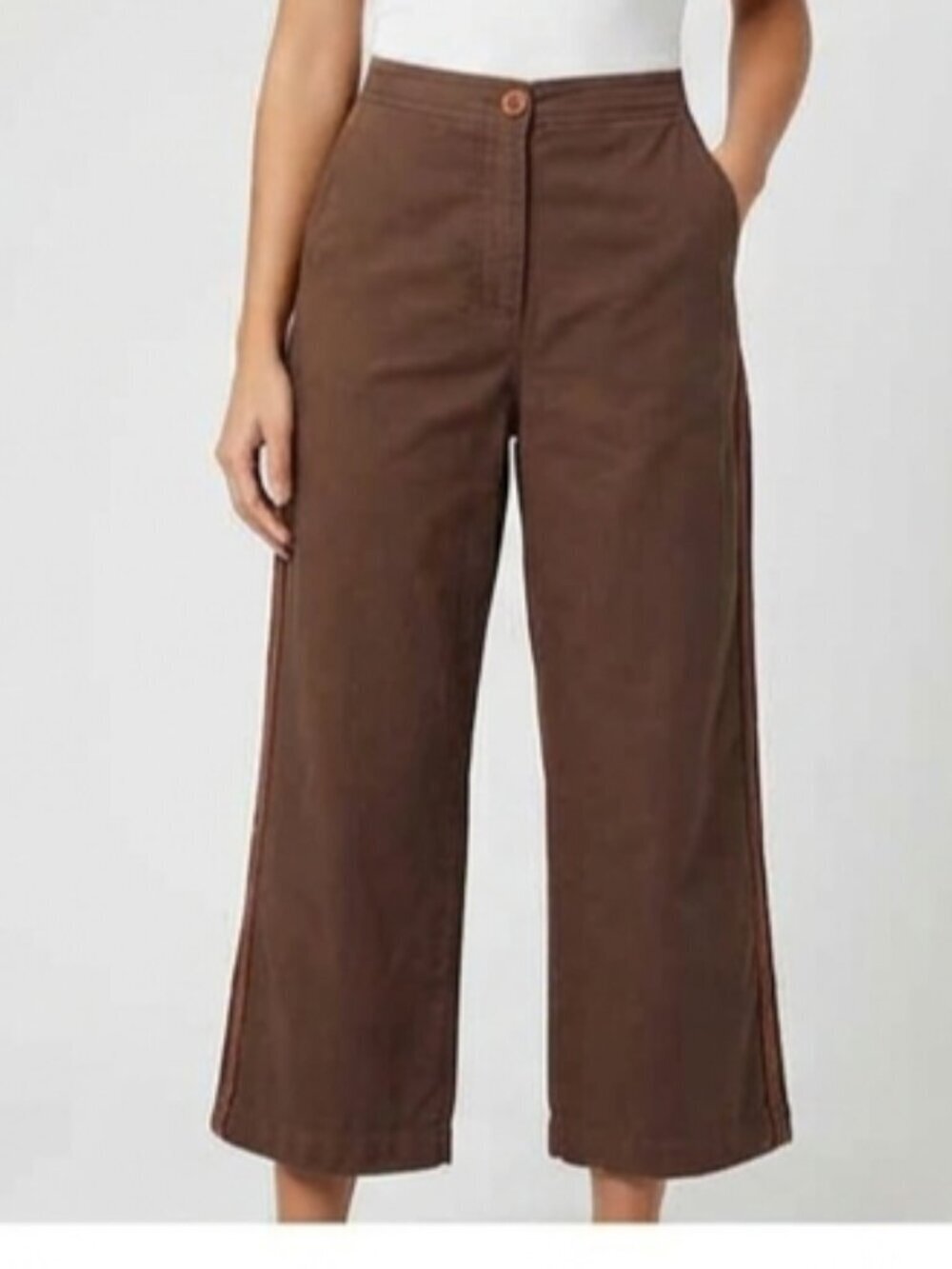 J Jill Women's Size 18P Brown Wide Leg Button Hem 100% Cotton Cropped Pants